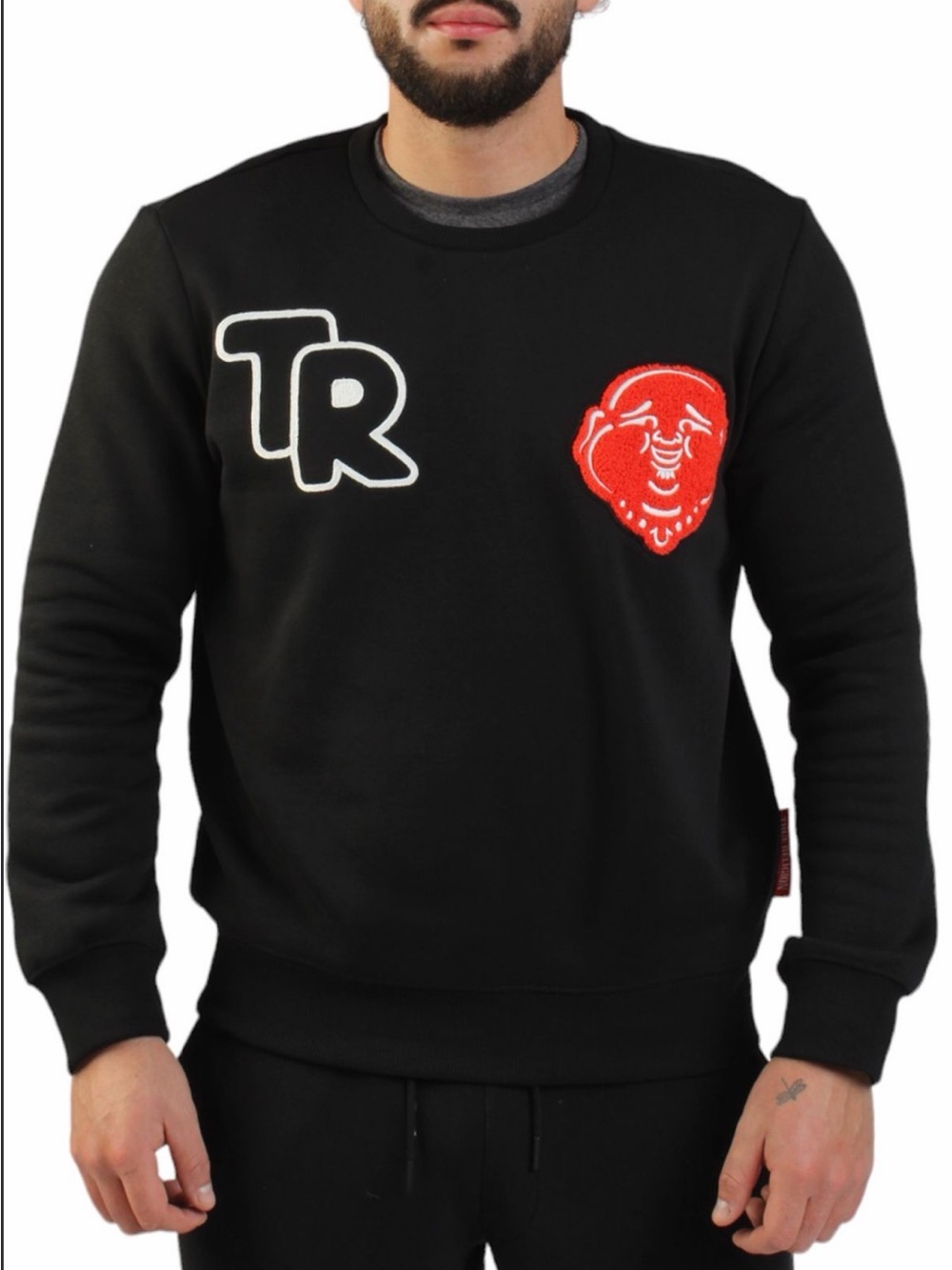 True Religion Buddha Embroidered Crew Neck Sweatshirt Sz L